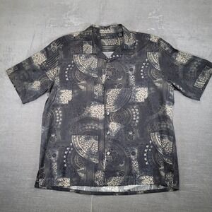 AXIS XL‎ Mens Silk Cotton Blend Short Sleeve Button Up Shirt Black Beige Print